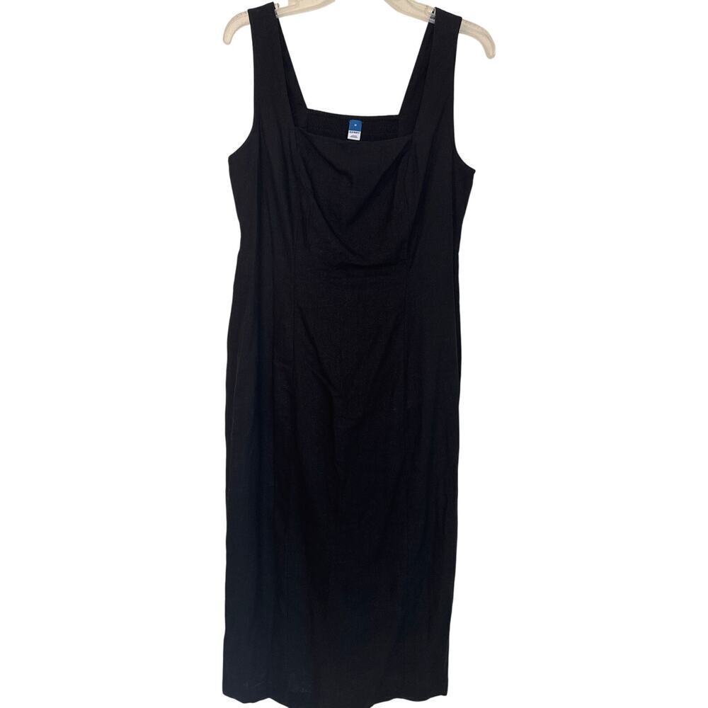 Old Navy Black Linen Blend Maxi Strap Dress Stretch Back Size Medium NWT Resort